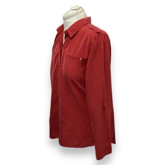 Chico’s Women’s Long Sleeve Button Down Shirt, Red, size 2 - Picture 2 of 8